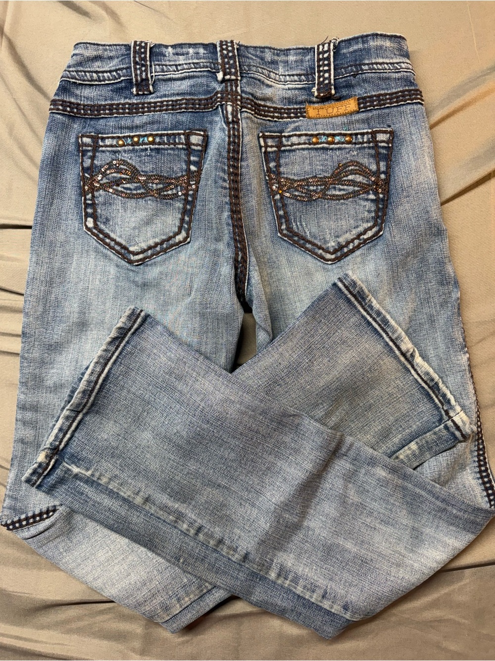 Cowgirl Tuff Light Blue Embroidered Back-Pocket Bootcut Jeans
